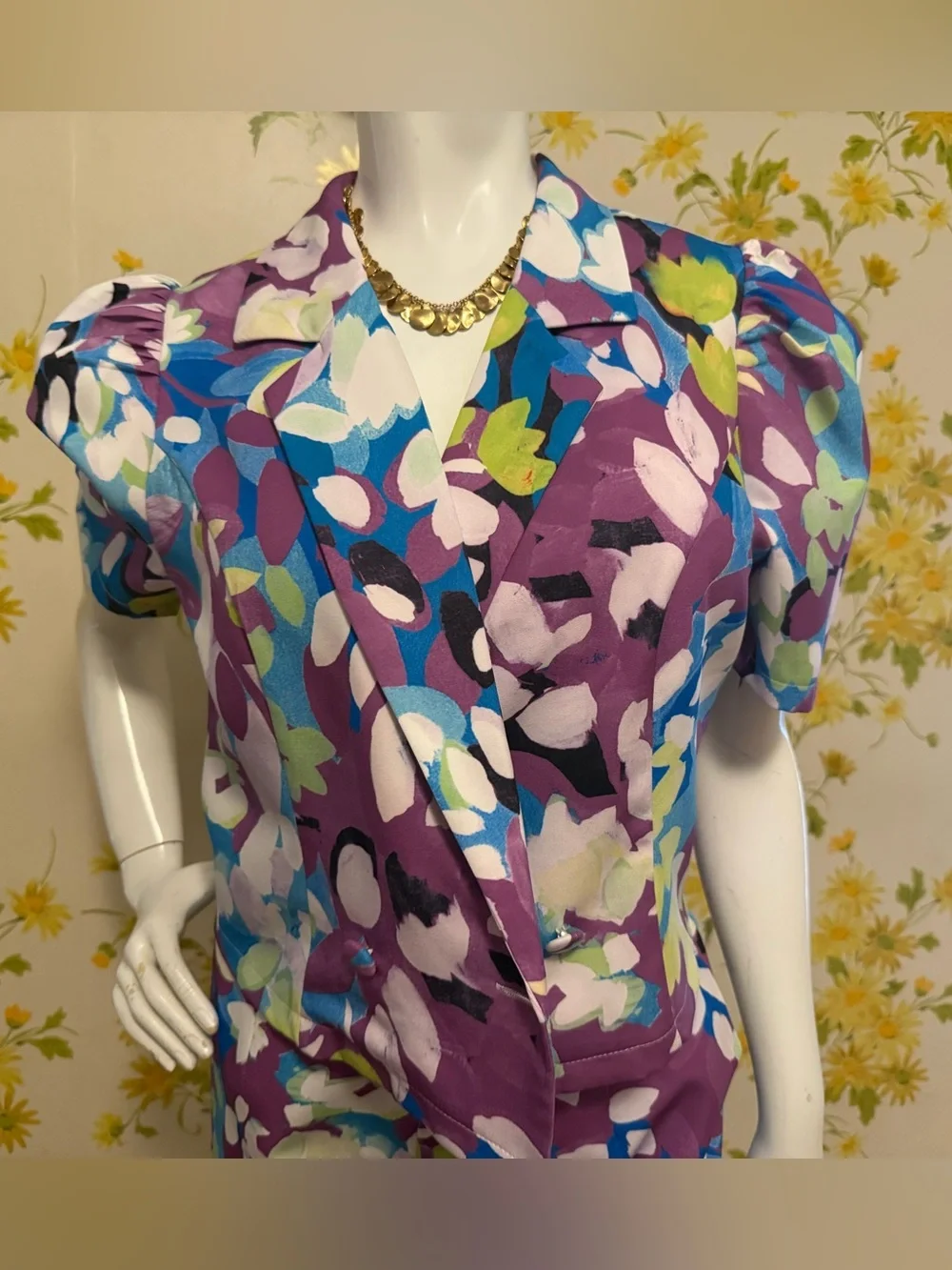 NWT Purple Floral Two-Piece Pantsuit with Blue & Green Accents size M - Picture 2 of 16